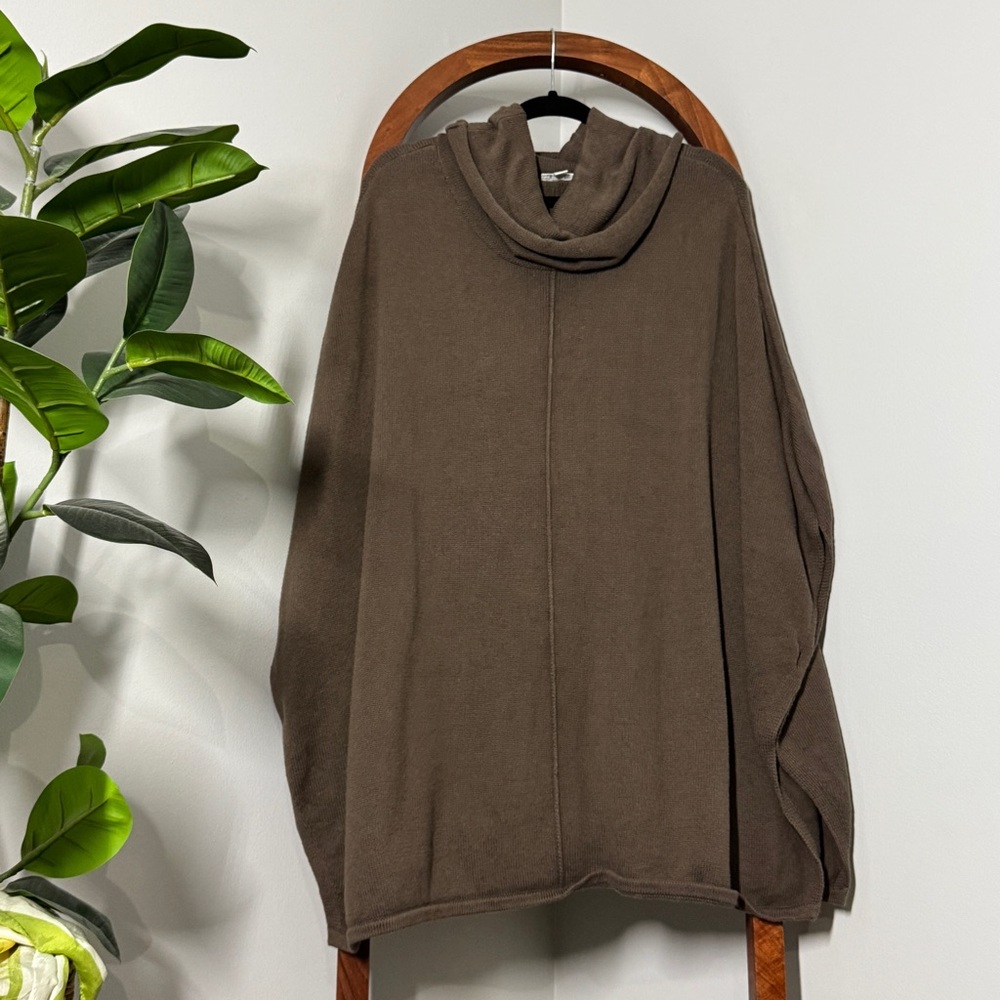 J. Jill Pure Jill MEDIUM/LARGE Brown Cotton Cashmere Cowl Neck Poncho